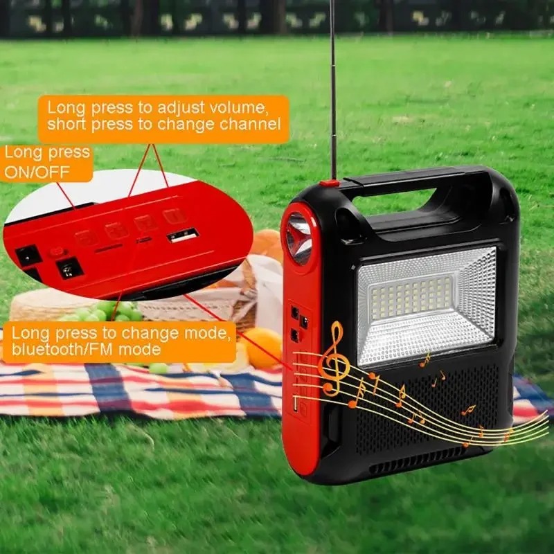 Portable Solar Light with Solar Panel 3 LED Bulbs Rechargeable Outdoor Emergency Lamp Power Supply Bluetooth MP3 Radio Speaker