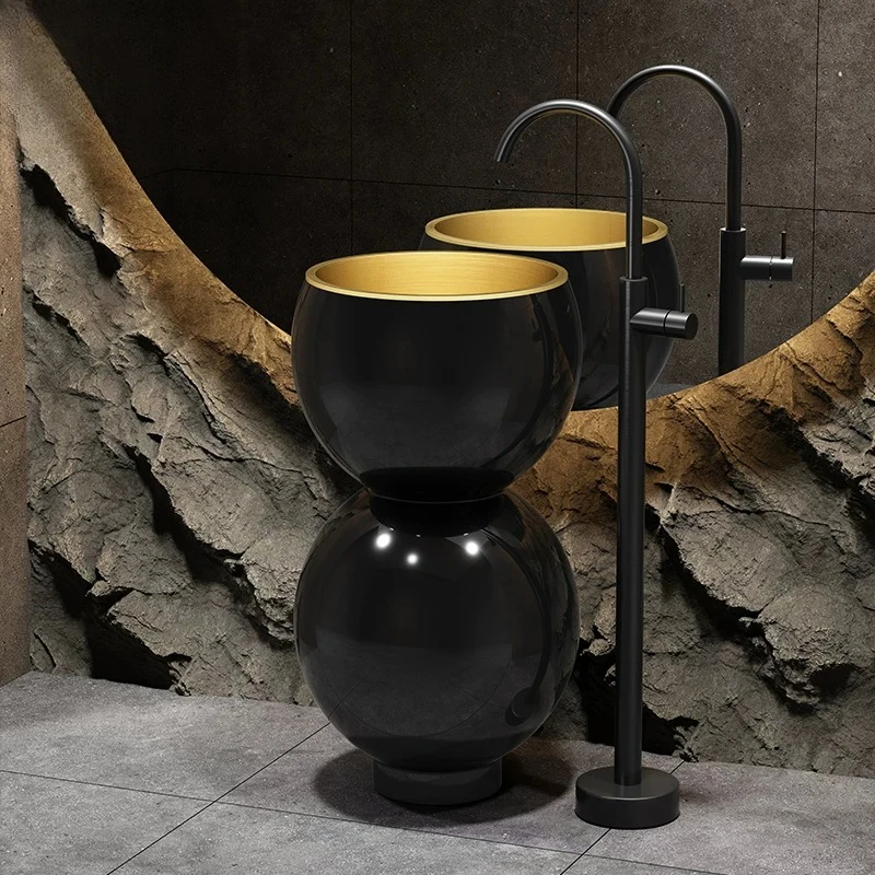 Retro gourd appearance creative double color stainless steel column basin art floor wash basin vertical wash basin