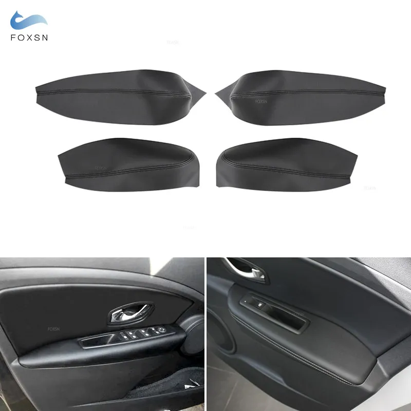 For Renault Megane 3 2008-2014 Car Interior Door Handle Armrest Panel Leather Cover Trim Accessories Black/Gray 4pcs With Tools