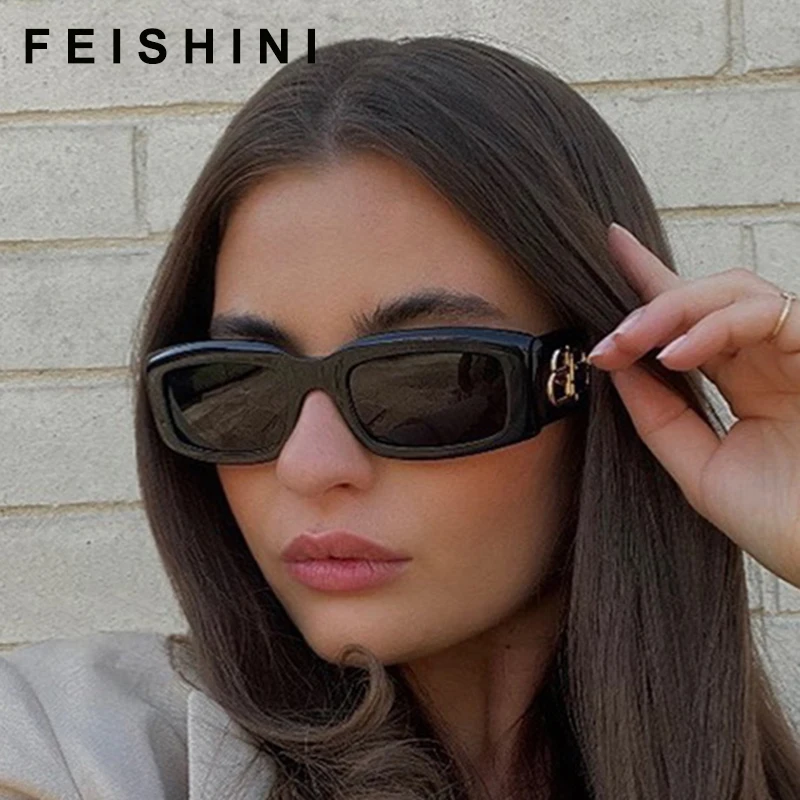 FEISHINI Letter Fashion Red Big Eyewear Rectangle High Quality Resin Sunglasses Women Shades UV400 Retro Square Men Sun Glasses