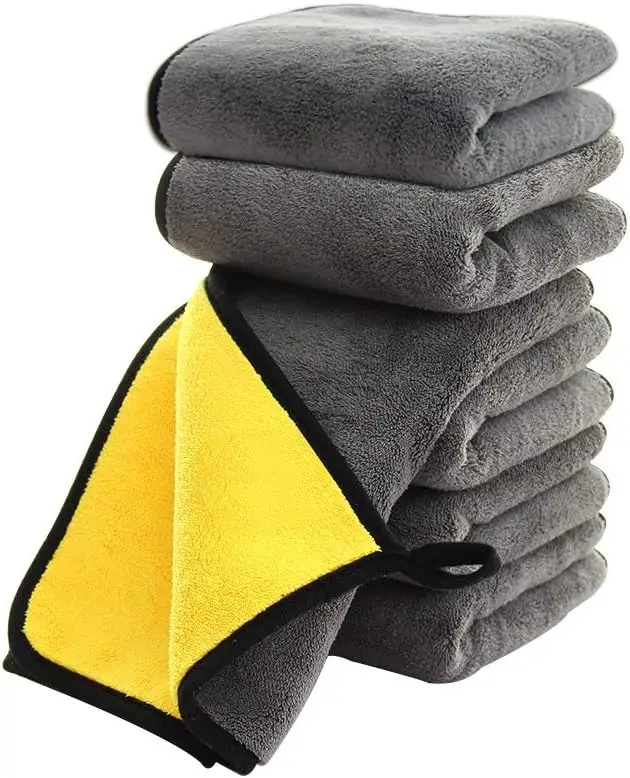 

Large Thick Quick Drying Car Microfiber Towel 800GSM Polishing Waxing Auto Detailing Cloth 6pack Grey-Yellow