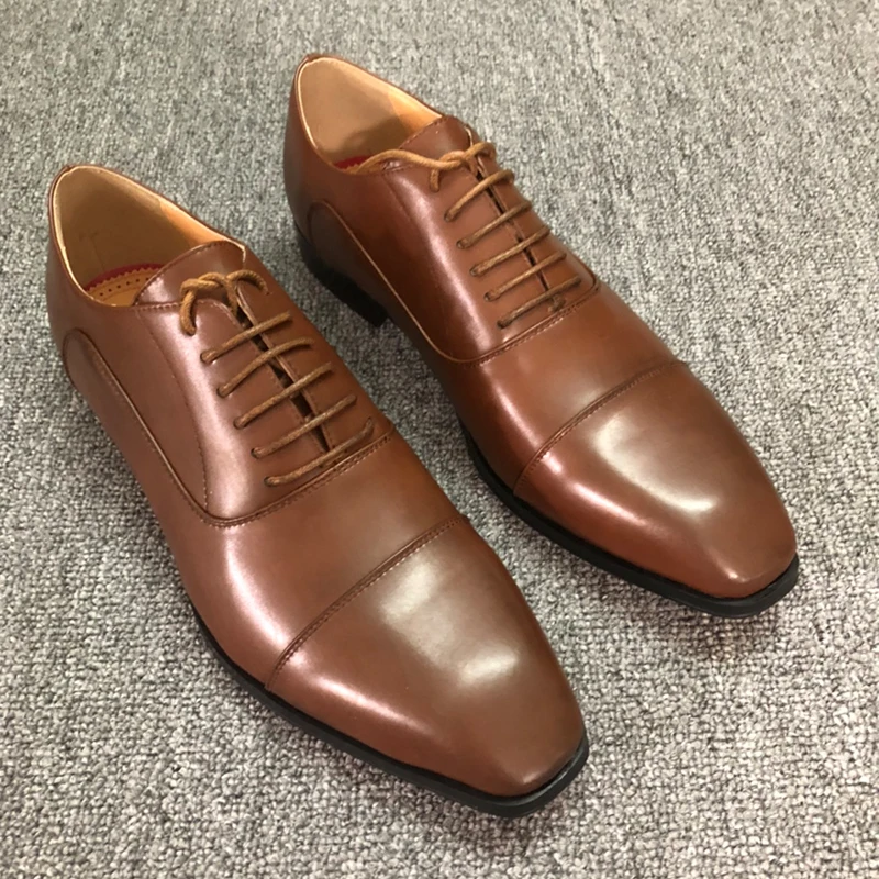 

Brown Men's Genuine Leather Lace-up Buiness Shoes Oxfords Low Heel Anti-Slip Men's Comfortable Office Dress Casual Shoes