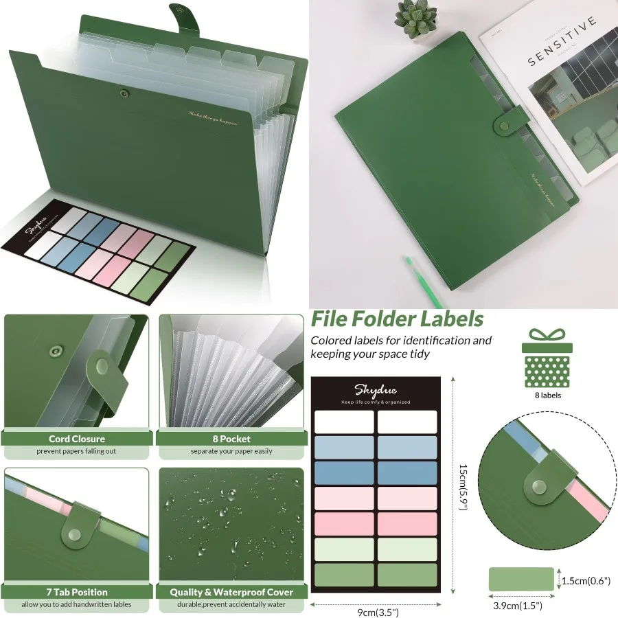 

SKYDUE Expanding File Folders with 8 Pockets Accordion File Organizer with Labels Portable Paper Bill Receipt Organizer Letter