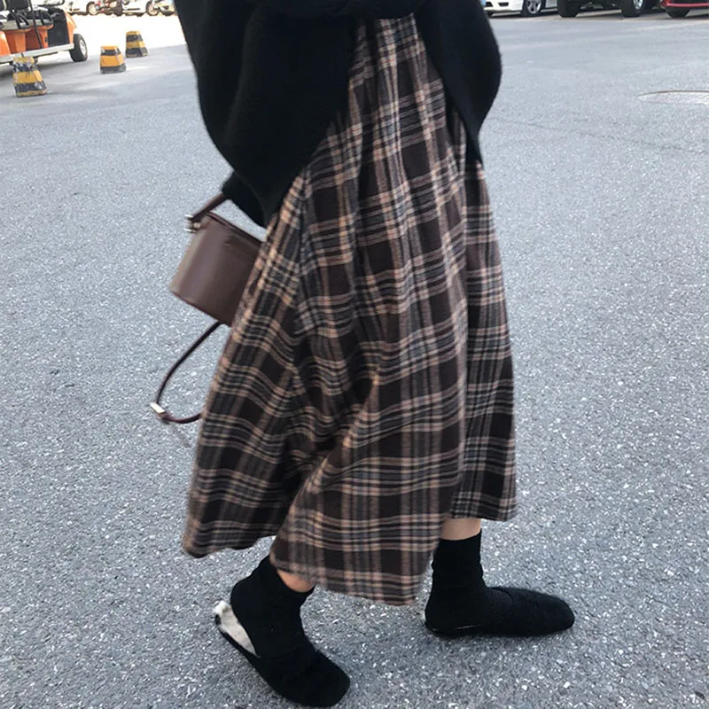 

Fashion Plaid Skirts for Women Autumn Winter High Waist Vintage Chic Clothing Women A line Midi Skirts Female Casual Outfits New