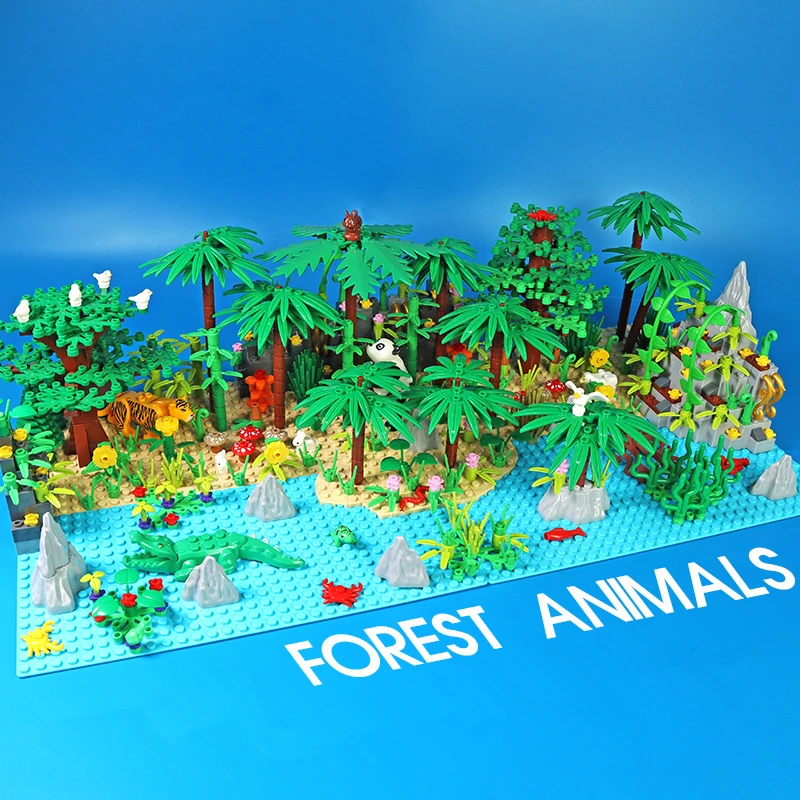 Jungle Wild Animals Building Blocks MOC Toys for Boys Kids Compatible City Forest Trees House Bricks Baseplate Kids Montessori