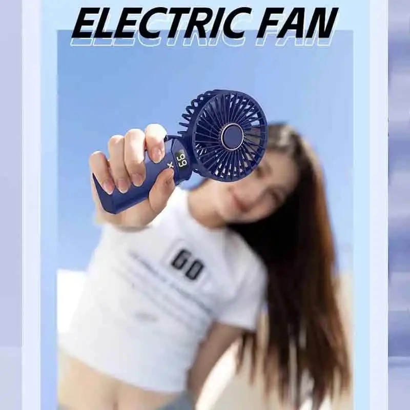 مروحة صغيرة محمولة قابلة للطي ومراوح معلقة على الرقبة 5 سرعات USB قابلة لإعادة الشحن مع حامل هاتف وشاشة عرض