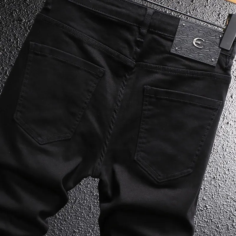 

Street Designer Fashion Men Jeans Black Stretch Slim Fit Casual Ripped Jeans Men Y2K Patched Vintage Leisure Denim Pencil Pants