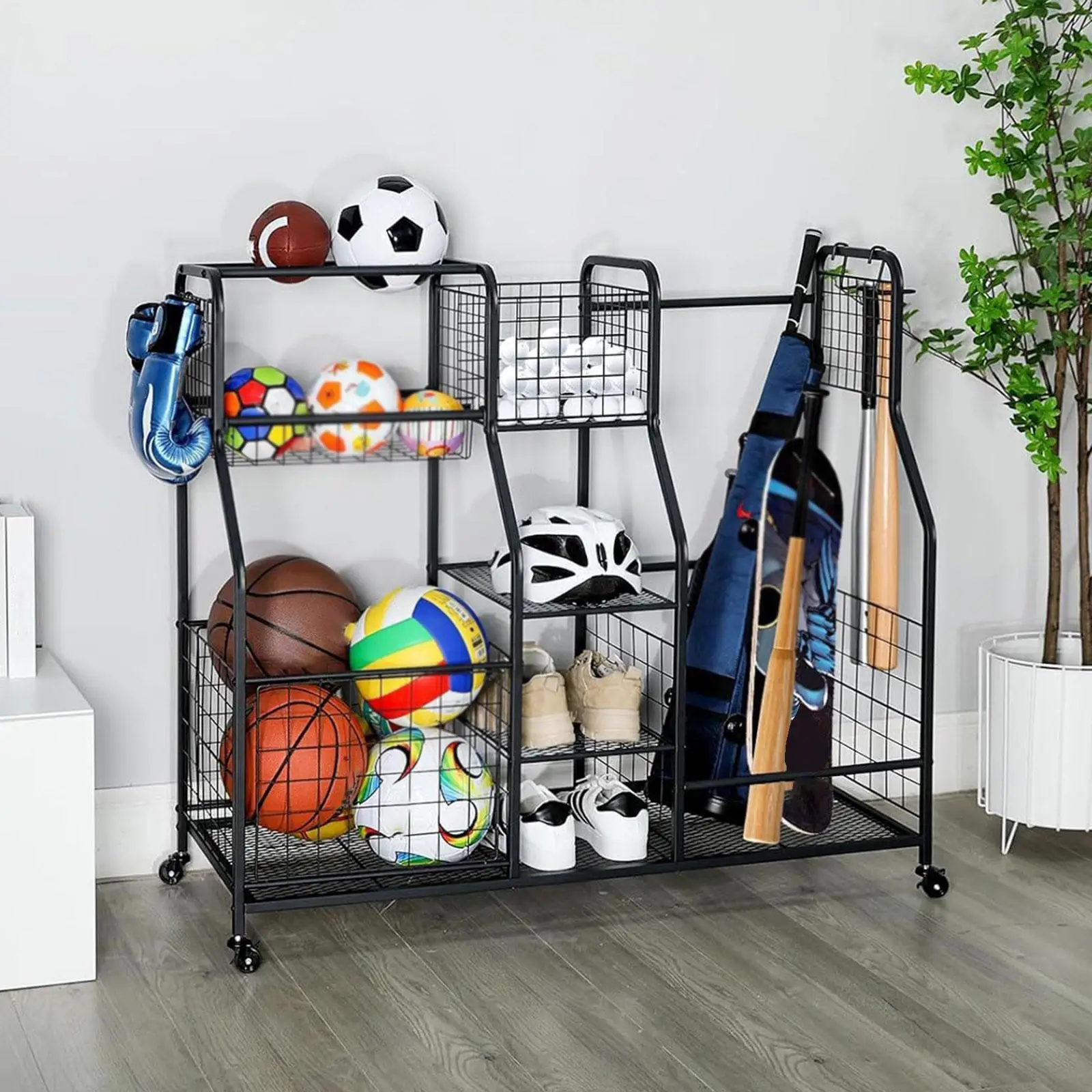 

Органайзер для сумки для гольфа, металлический органайзер для спортивного оборудования для гаража, для подвала в помещении, простой в установке, износостойкий, практичный