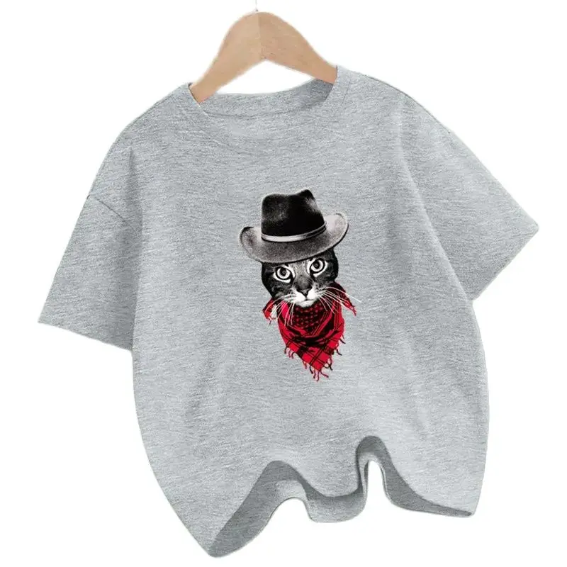 

Cool Little Cat Wearing A Cowboy Hat T-Shirt Boys Short sleeve tee funny t shirts Kids clothing