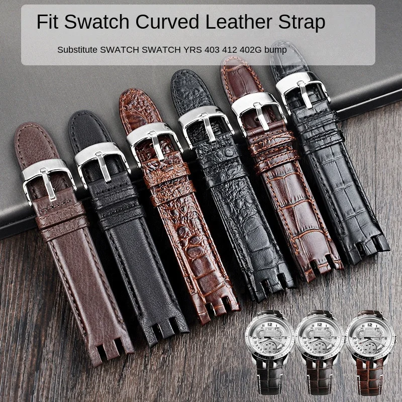 Cowhide watch strap Bracelet For Swatch YRS403 412 402G Watch Band 21mm Wrist Strap Black Watchbands Man Watch Belt Accessories