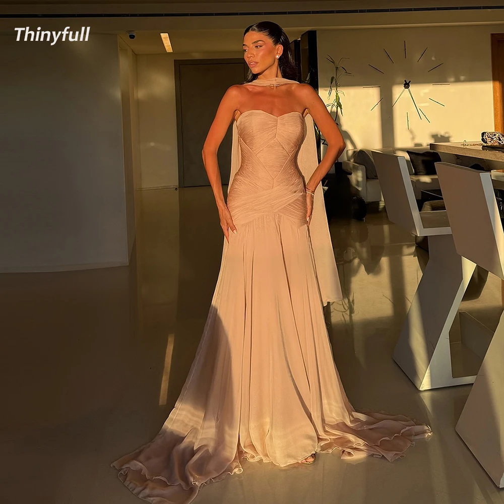 

Thinyfull Mermaid 2025 Prom Dresses Sweetheart Sleeveless Chiffon Arab Evening Gown Long Dress robes de soirée Customized