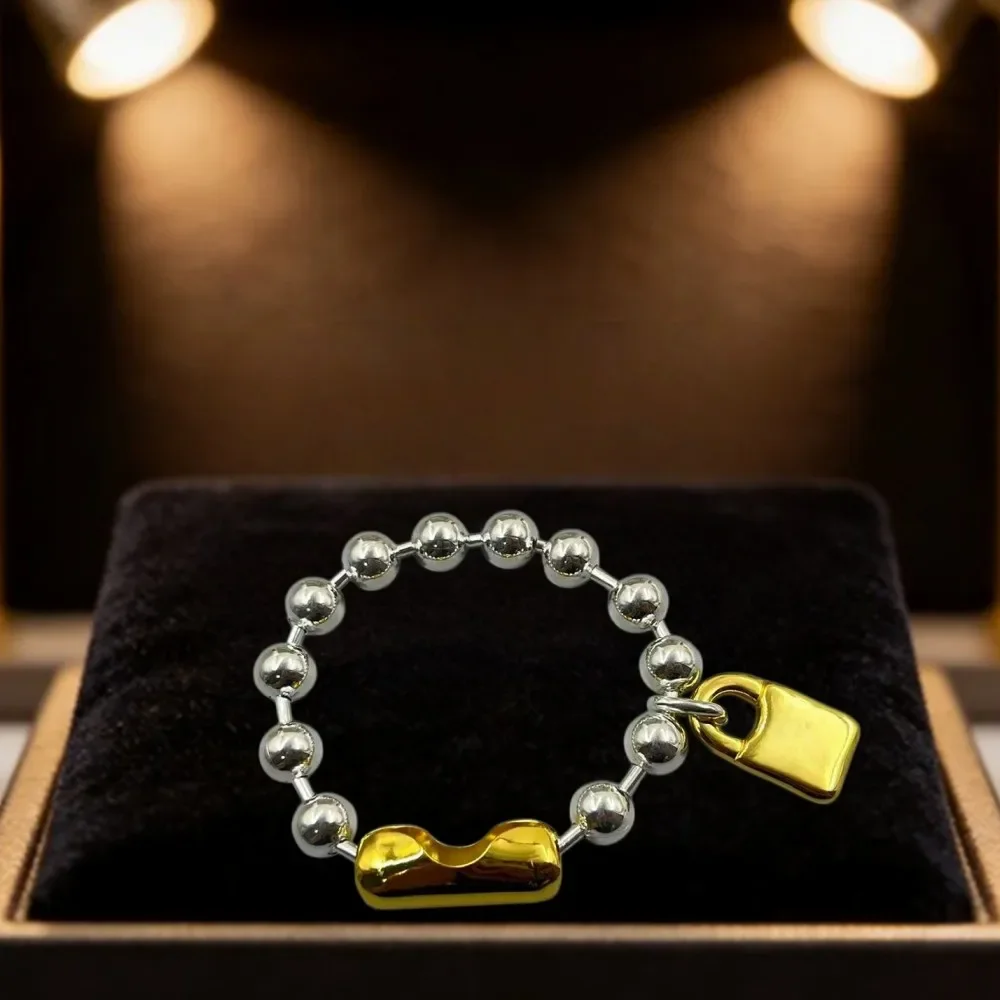 2026 Summer Punk Metallic Gold Silver Geometric Round Bead Padlock Bracelet Jewelry Accessories Neutral Gift