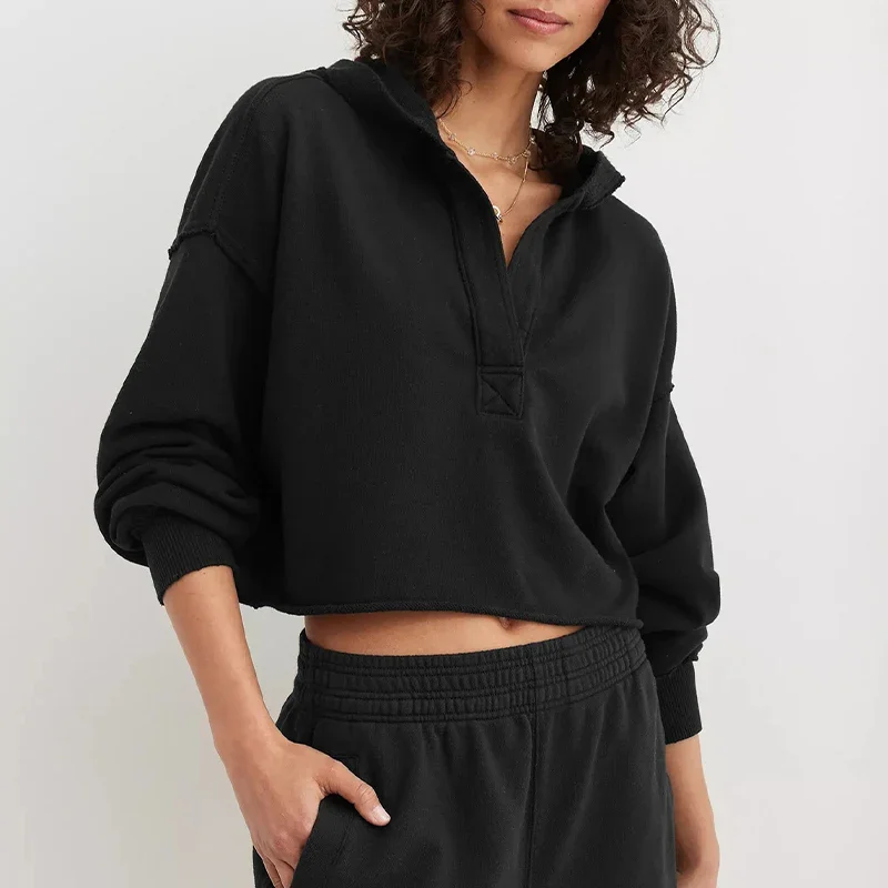 Sudaderas con capucha holgadas a la moda para mujer, sudaderas con capucha de manga larga con cuello en V, Tops tipo jersey, ropa de calle informal para mujer, ropa elegante