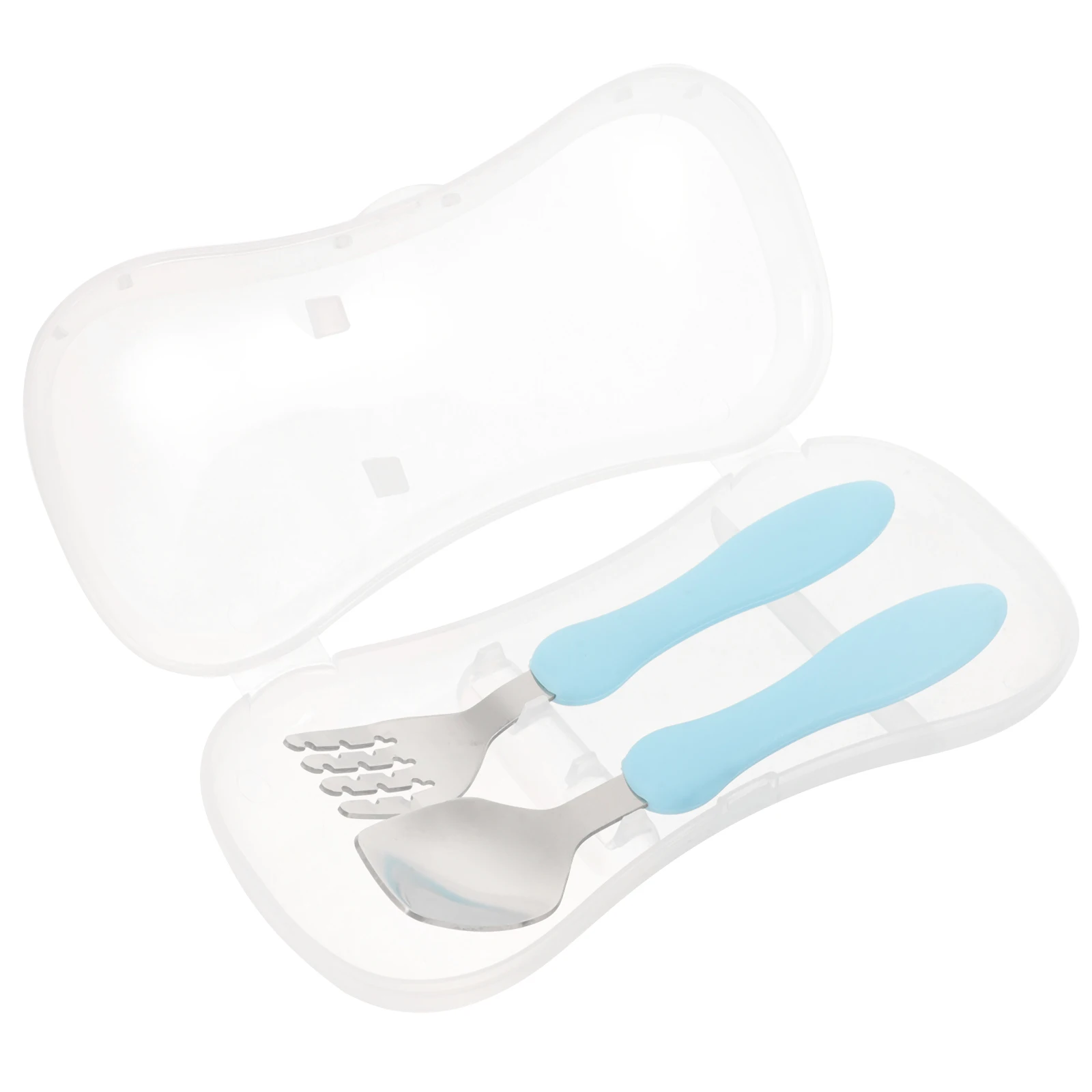 

1 set Baby Fork Set Stainless Steel Baby Utensils Toddler Training Utensils Portable Self Feeding Cutlery Blue Color