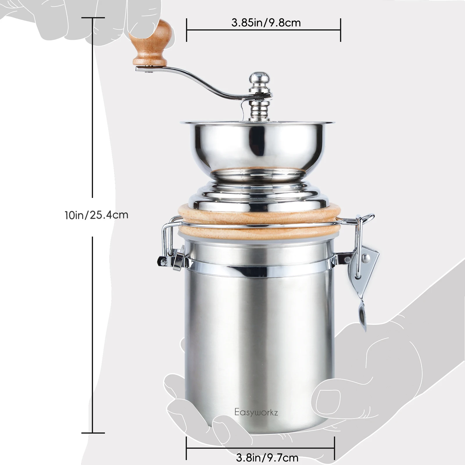 مطحنة القهوة اليدوية Easyworkz - إعدادات قابلة للتعديل، علبة محكمة الغلق - أداة مطحنة حبوب القهوة للمطبخ، قهوة كرنك يدوي #3