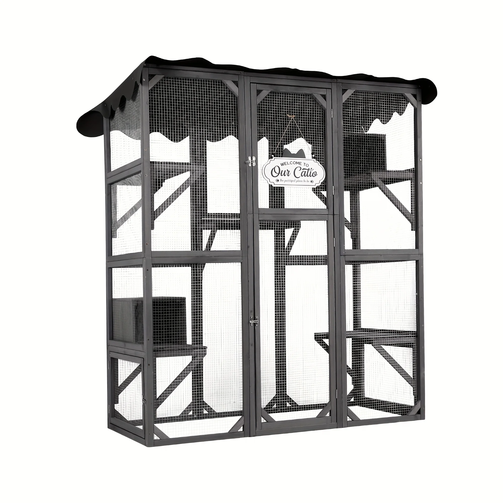 

Large Catio Outdoor Cat Enclosure Large Cat House for Mulitiple Cats Walk In Kitty Cage with Tarp Roof 70"& Cat House Signs