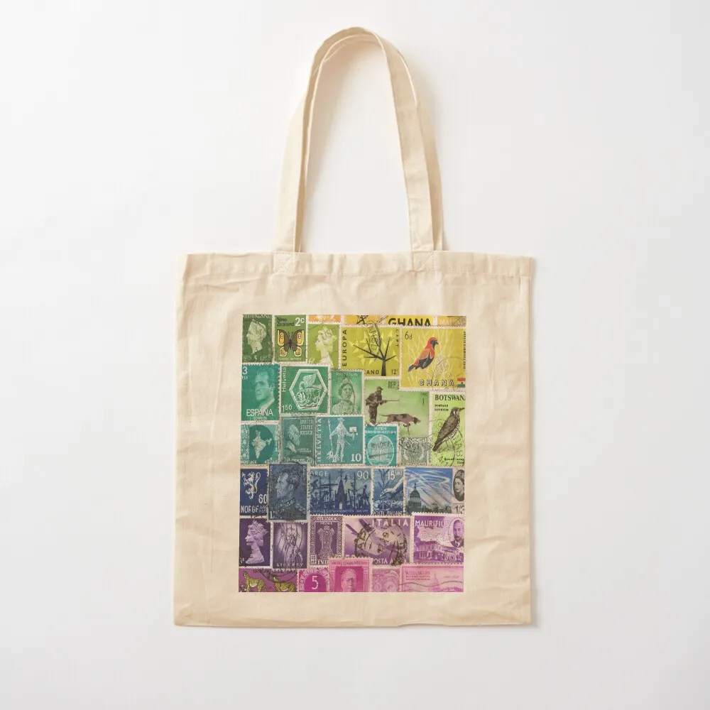 Rainbow Postage Stamps Tote Bag Fabric bag custom bags Women's bag