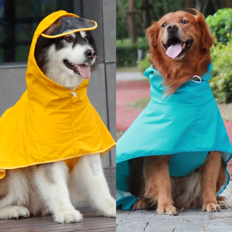 Waterproof Hooded Dog Rain Cape Belly Protection Pet Raincoat for Medium Large Dogs Golden Retriever Samoyed Outdoor Clothes