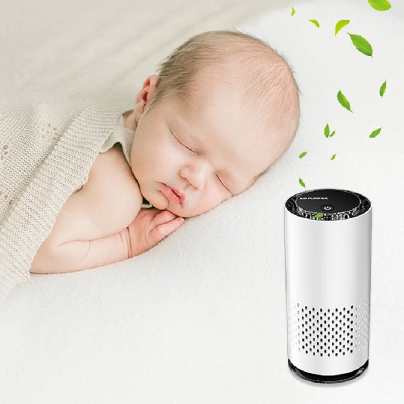 High quality low decibel adjustable timing white mini rechargeable Usb portable car air purifier
