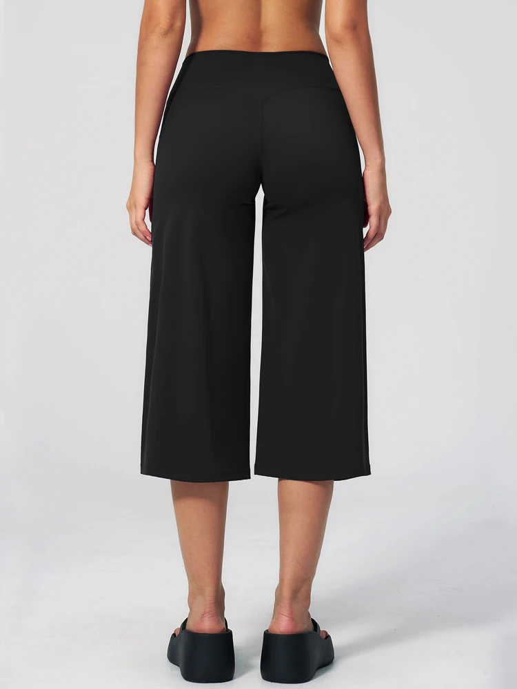 VITALINOVO Capri Pants for Women High Waist No Pockets Women's Capris Workout Yoga Pants Loose Straight Leg Travel Crop Pants