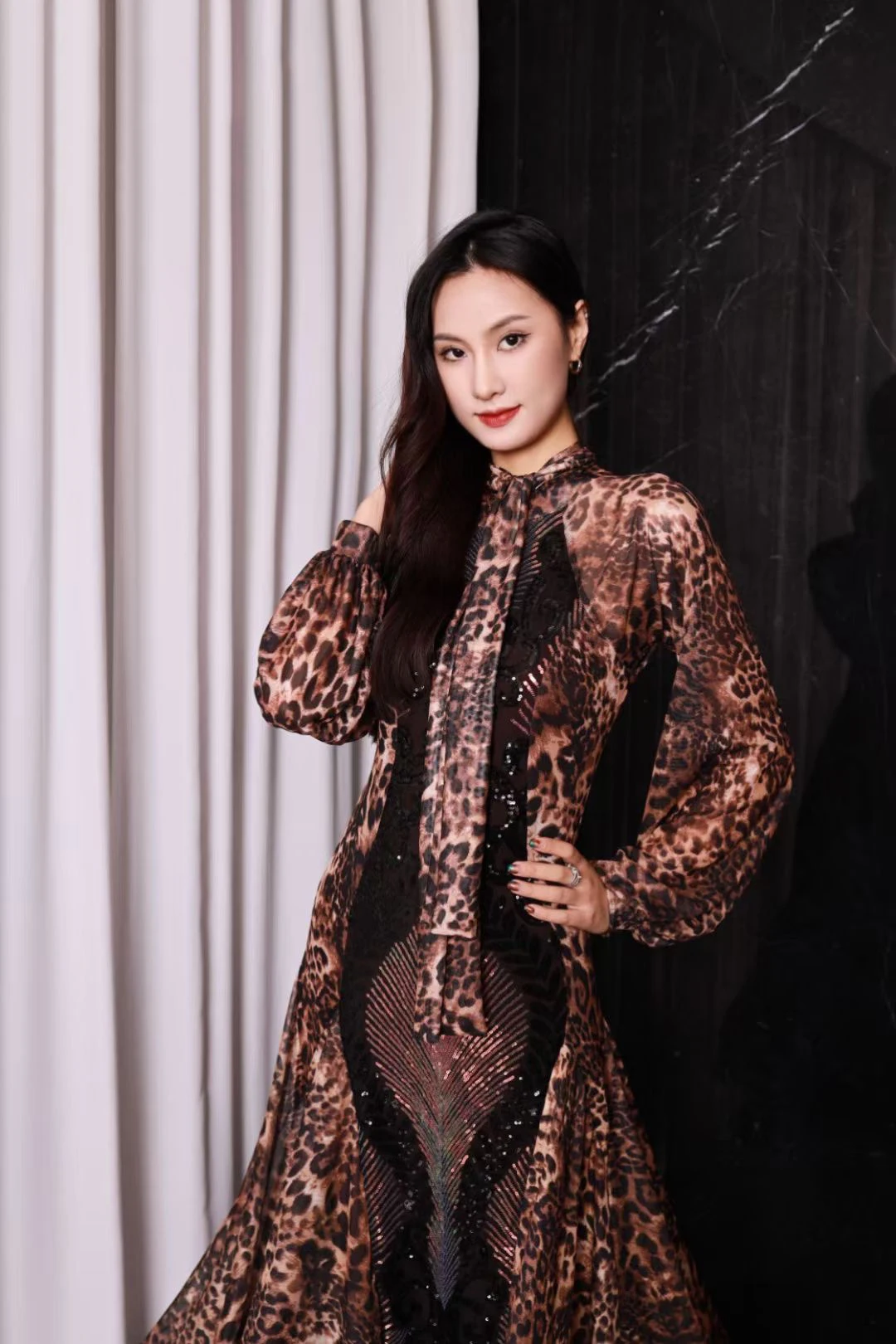 

2025 Waltz Dance Modern Dance Clothes Women National Standard Dance Leopard Print Long Sleeve Dress Ballroom Dance Dress DN19995