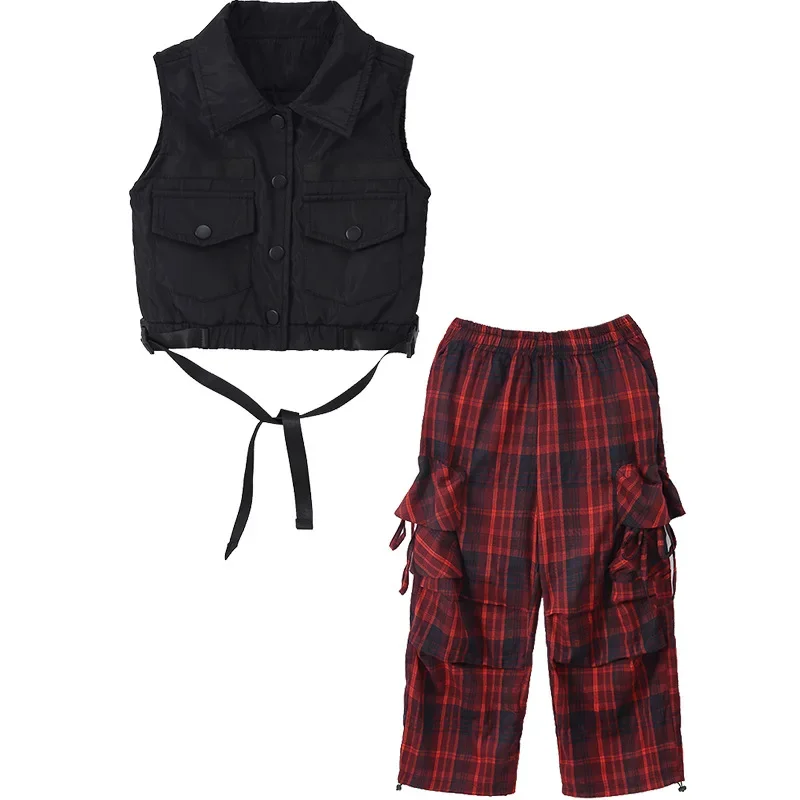 جديد الفتيات الهيب هوب الملابس أزياء الشارع الرقص المحاصيل الأعلى منقوشة السراويل تنورة المراهقين Kpop الجاز الرقص مرحلة الأداء زي #6