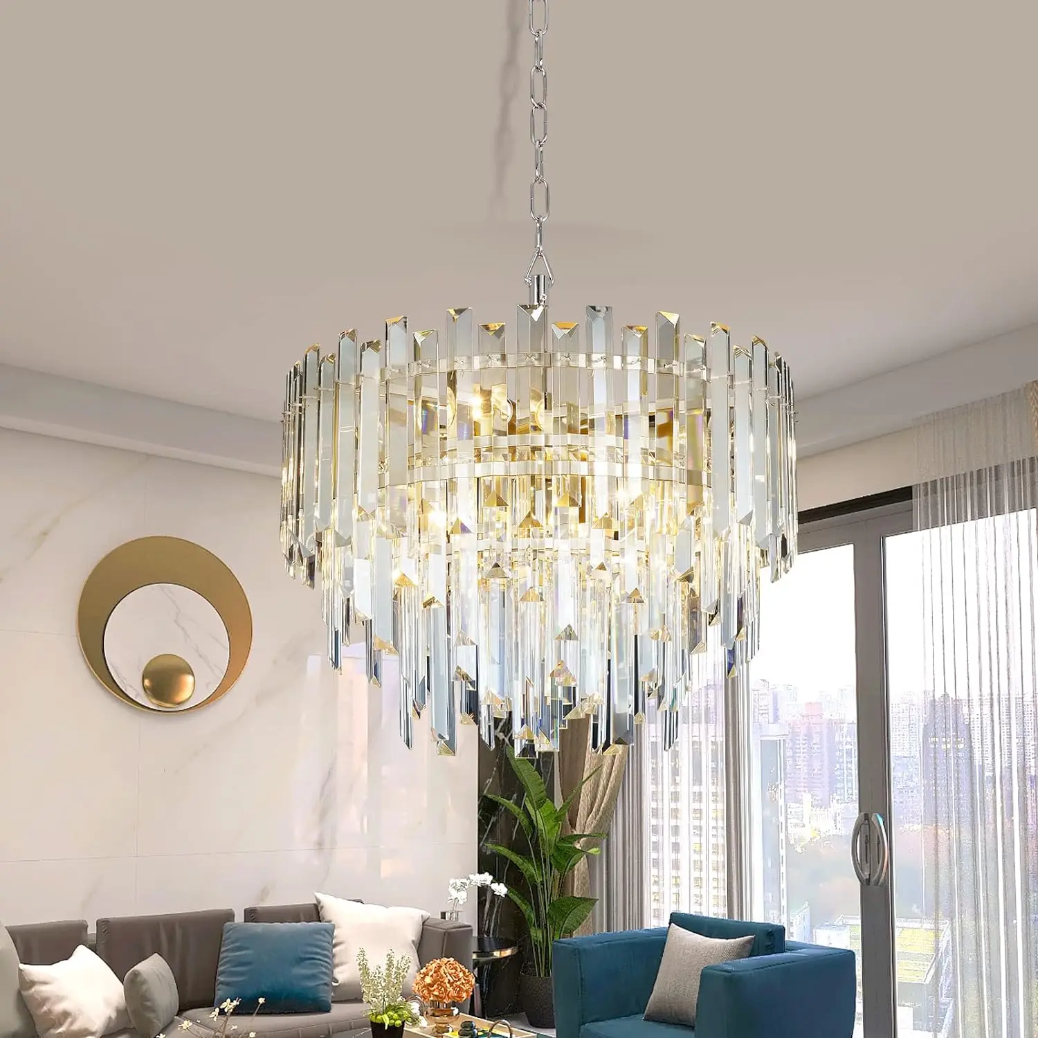 Chrome Crystal Chandelier Lighting for Dining Rooms Bedroom Foyer Entryway Ceiling Hanging Pendant Chandelier Light Fixture Lamp