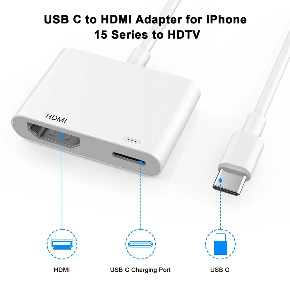 2-IN-1 USB C L to HDMI Adapter For iPhone 15 pro Type C Digital AV Adapter 4K Sync Screen Connector For iPhone to HDTV Projector