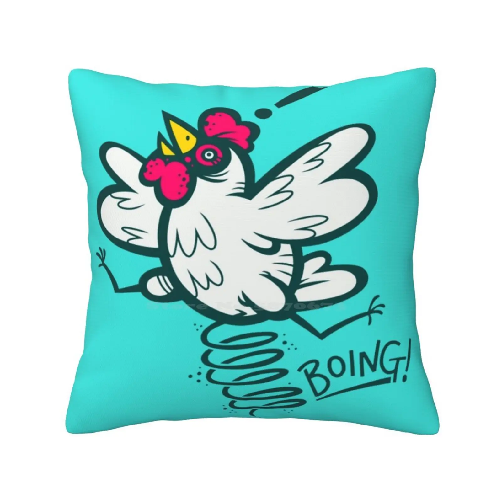 Spring Chicken Funny Cute Decor Square Pillowcase Spring Chicken Fowl Bird Animal Bounce Jump Hen Rooster Youngin Food Feather