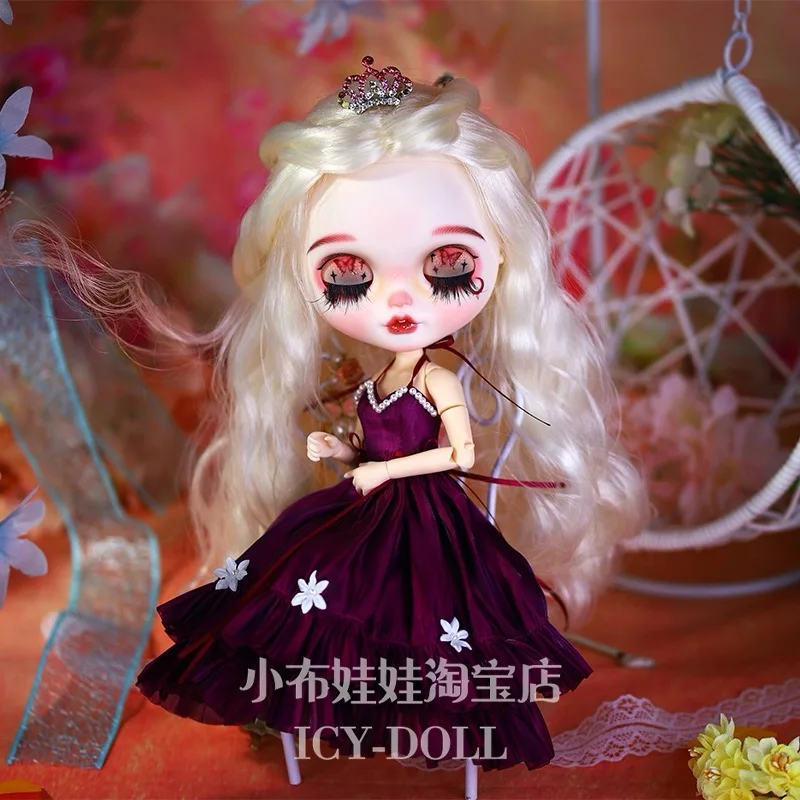

ICY DBS Blyth Doll Clothe Высокий дизайн Роскошные жемчужные вечерние платья с лямкой на шее для OB24 Azone Blyth Doll Party Dress Up
