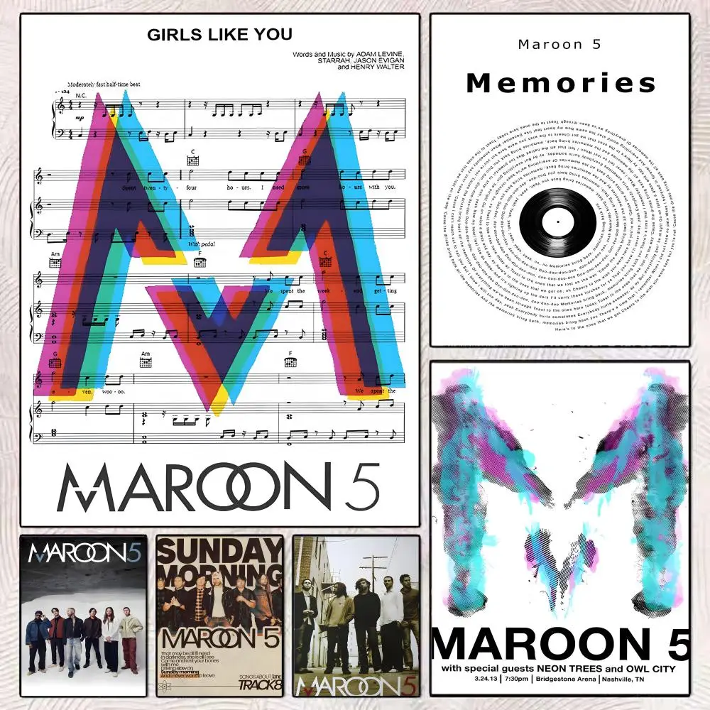 Rock Band M-Maroon 5 Painting Calligraphy Durable Painting Canvas Poster Wall Hanging Home Interior Decoration Art Mural Gift
