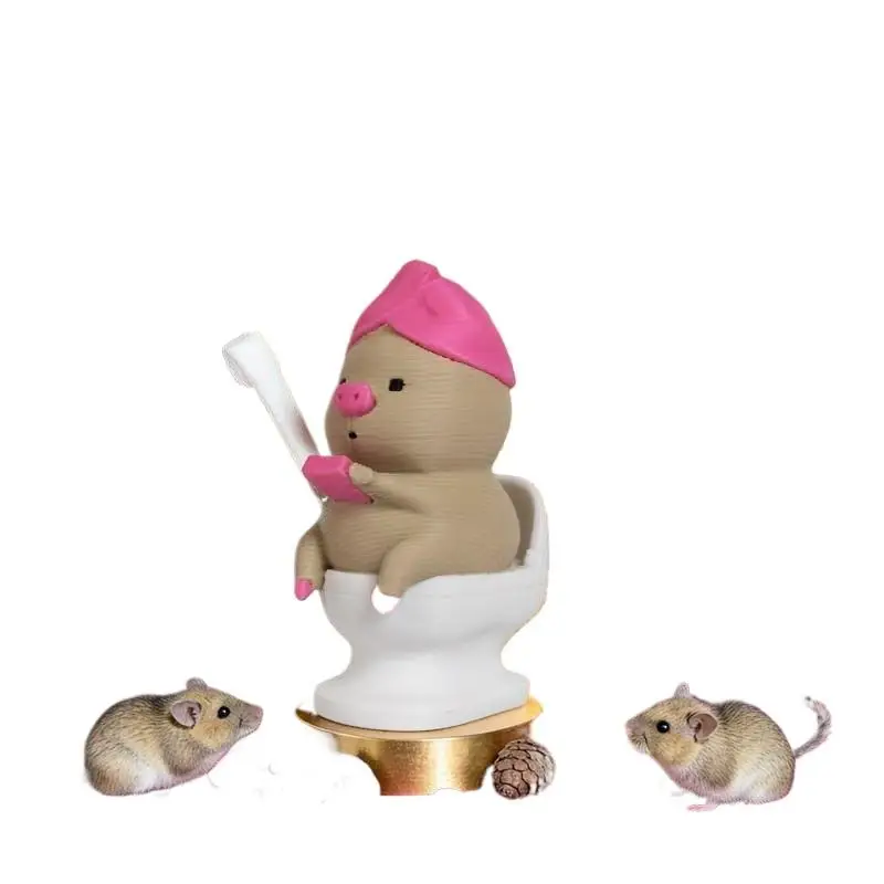 (3D Printed Eco Friendly PLA Pig Figurine Funny Toilet Brushing Design For Home Desktop Decor Kids Birthday Gifts)