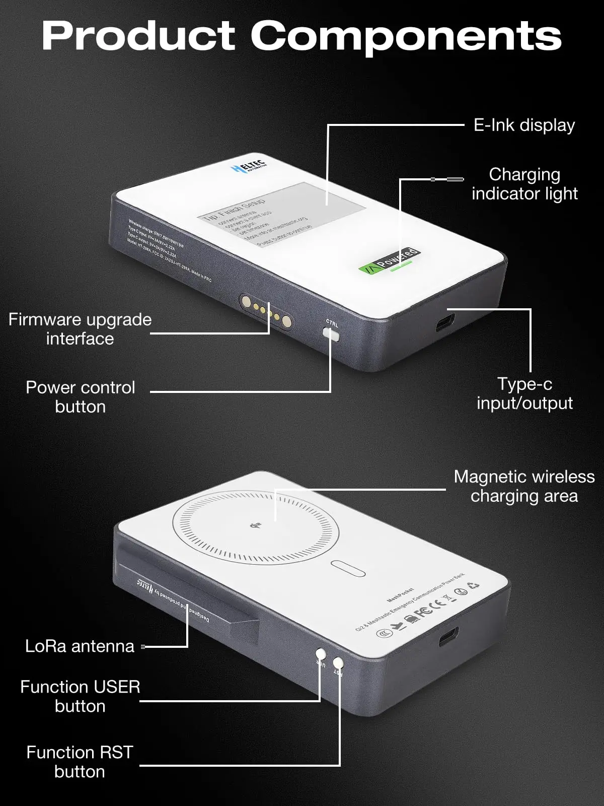 Heltec MeshPocket Qi2 Magnetic Power Bank Meshtastic Powered 15W Wireless Fast Charging Wireless iPhone Android 5000/10000mah