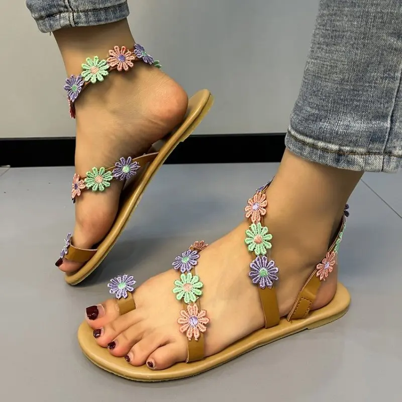 

Women's Sandals New Summer Fashion Gladiator Flat Sandals Female Floral Boho Leisure Beach Sexy Sandals Women's Plus Size 36-43