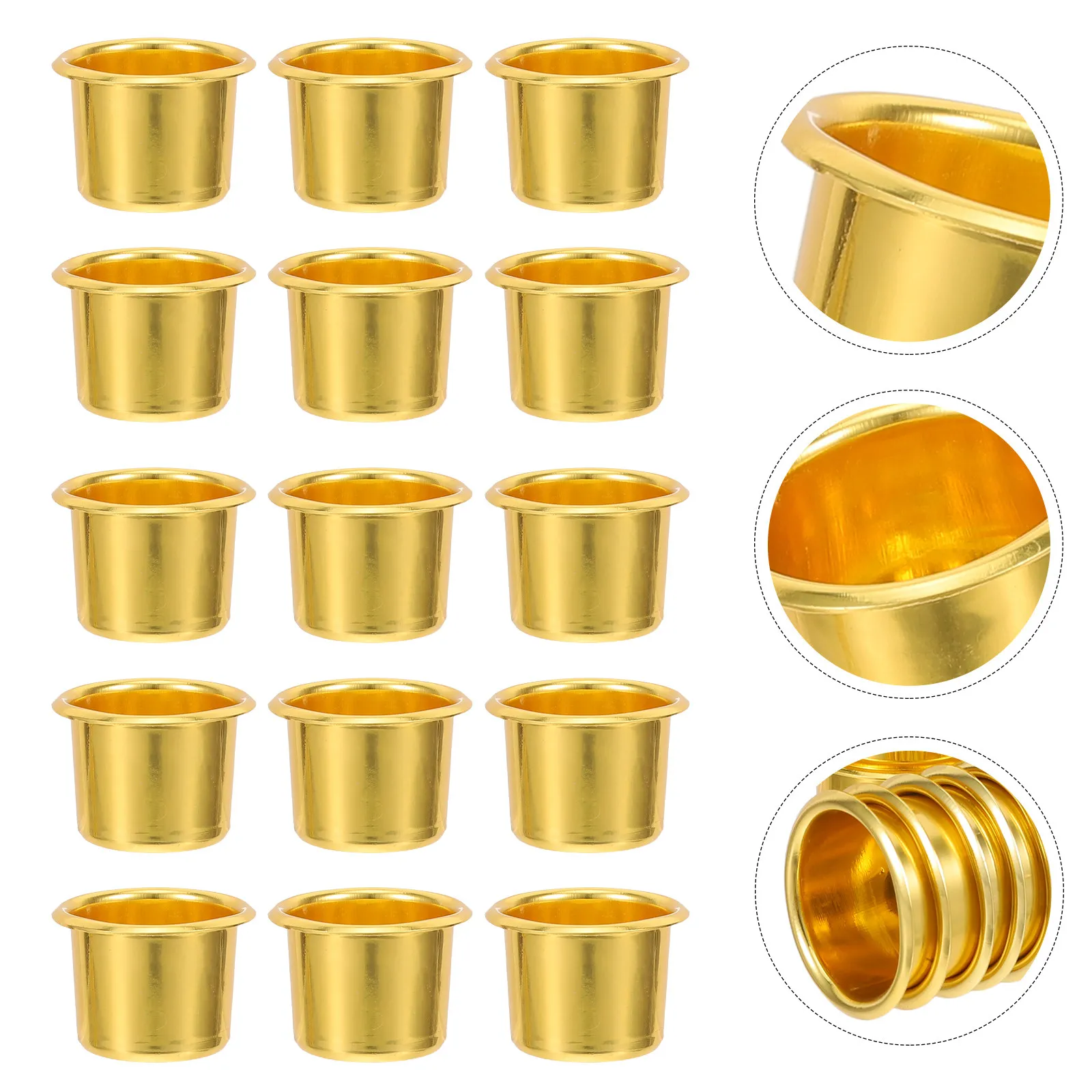 24Pcs Gold Tea Light Holders Aluminum Cup Inserts Sturdy Wax Catcher Small Holder Thanksgiving Party Decor