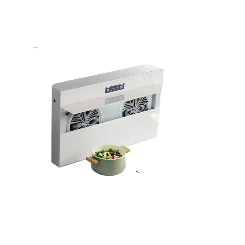 

White split integrated stove, integrated, no chassis, small apartment kitchen for home use, range hood