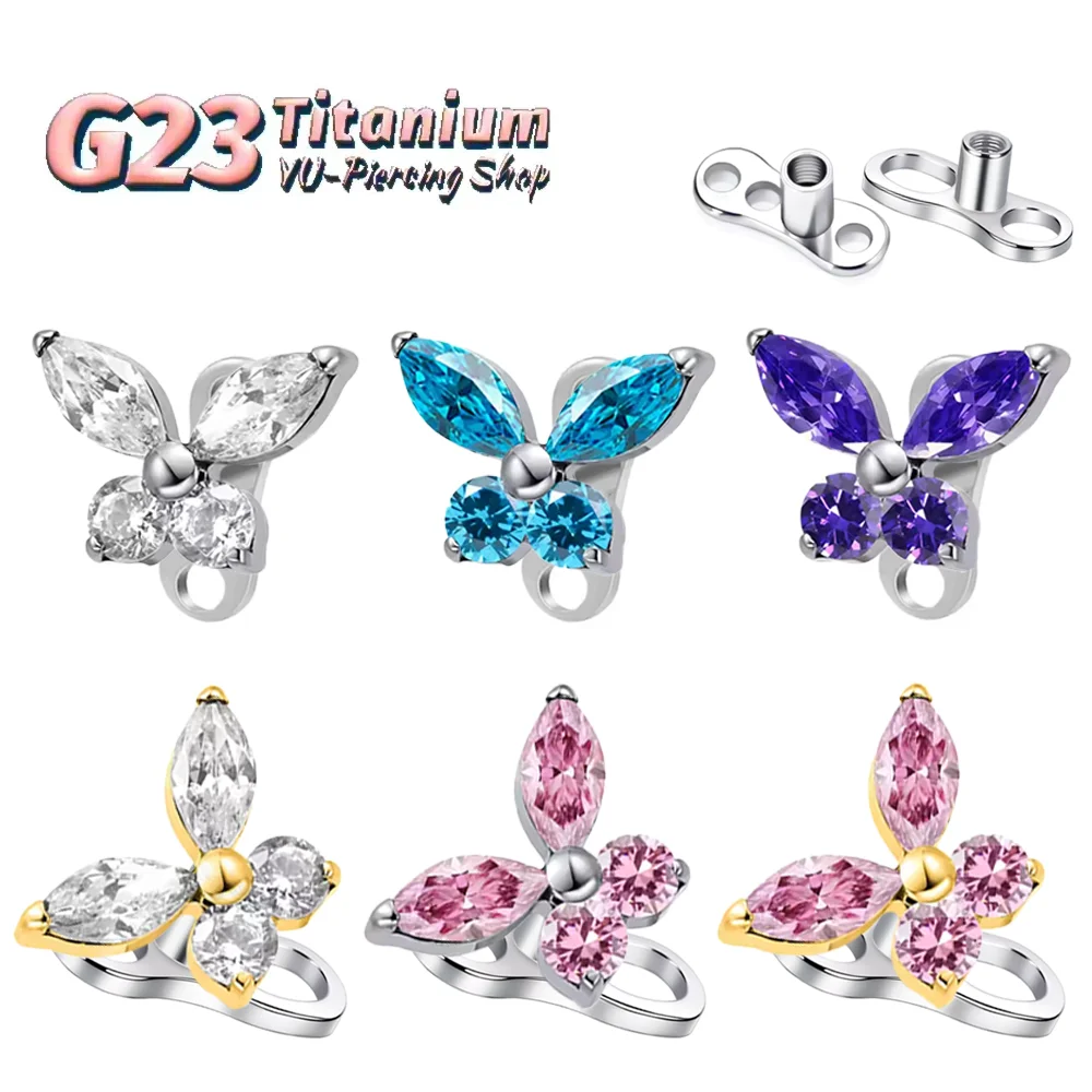 F136 Medical-Grade Titanium Alloy Fashion Zirconia Butterfly Collarbone Anchor Implant 16G Hidden Micro-Puncture Jewelry