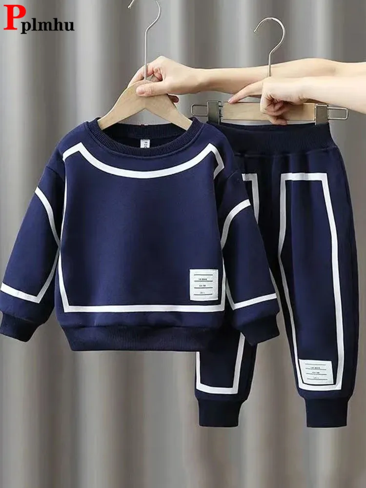 O-neck Sweatshirts Kids 2 Piece Sets Striped Casual Long Sleeve Pullover Tops Boys Conjunto New Jogger Sweatpant Children Outfit