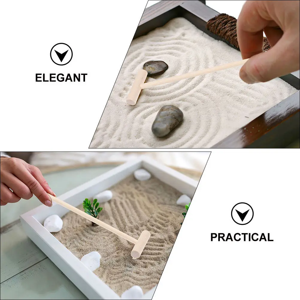 3Pcs Bamboo Mini Zen Sand Garden Rake Set for Desktop Sand Table Decoration Sandbox Accessories Garden Tools Tiny Desktop Rake