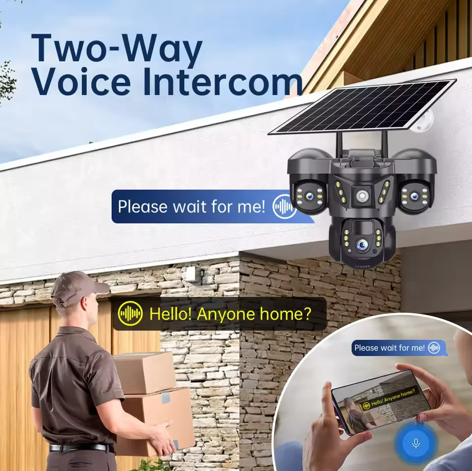 

Outdoor Solar Power 4G Camer Triple Lens Waterproof Battery CCTV Security V380 Video Camar with Europe Sim Card