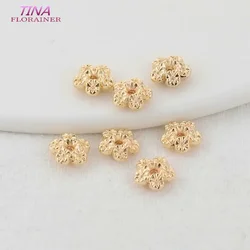 20PCS 7.5MM 14K Gold Color Plated Brass Flower Beads Flat Bracelet Beads High Quality Diy Jewelry Accessories