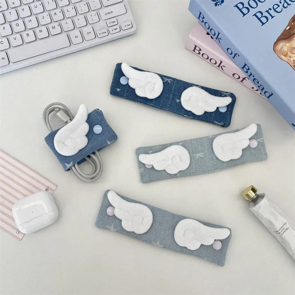 Wing Star Fabric Data Cable Organizer - Portable Charging Cable & Headphone Wire Winding Storage Buckle for Travel