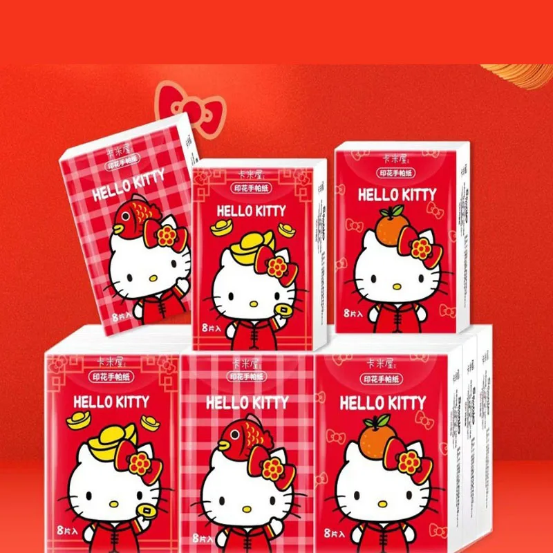 Hello Kitty กระดาษเช็ดมือพิมพ์ลายธรรมชาติกระดาษเช็ดหน้าปราศจากกลิ่นหอมสามชั้นเมฆผิวนุ่มรู้สึกกระเป๋าใบเล็กแบบพกพา