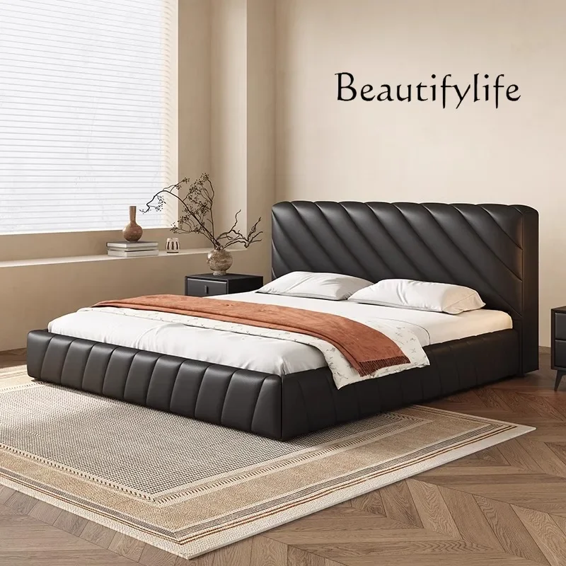 

VV X Wood Frame Double Bed Artificial Leather Design Headboards King Size Double Bed Black Modern Lit 2 Personnes Bedroom Furnit