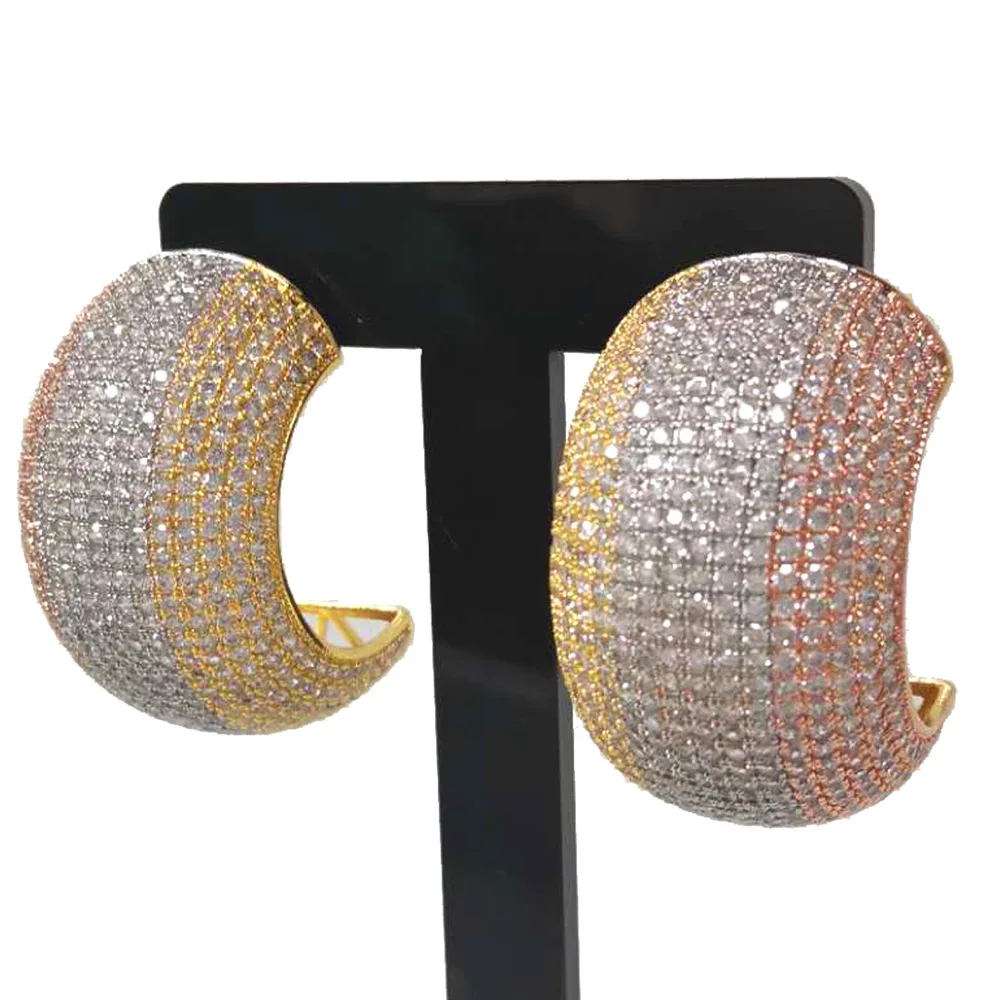 

Missvikki Gorgeous Big Wide Earrings Shiny Cubic Zircon Fashion Earrings For Women Bridal Wedding Party Accessories