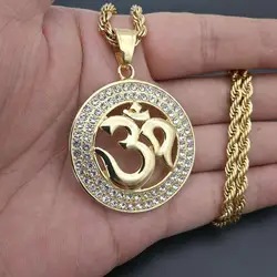 Classic Hinduism Gilded Om Symbol Rune Amulet Pendant Necklace Religious Style Prayer Jewelry Gift