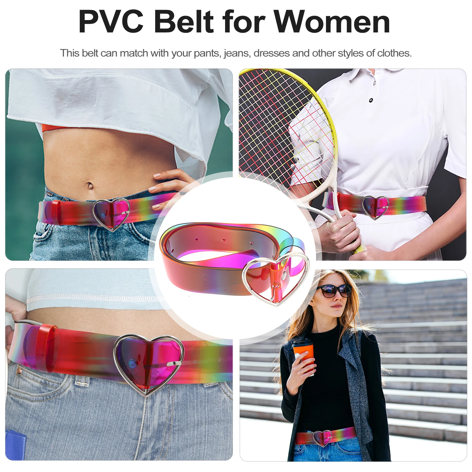 

1pc Rainbow Color Dress Jeans Fashion Lady For Women Lady Pvc Belt For Party Women Pvc Belt Halloween Dress Jeans
