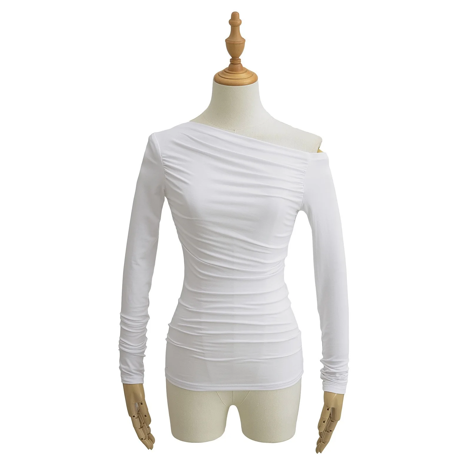 Korean Fashion Style T-Shirt Soft Slim Fit Collar Clean Face Slim Fit Long Sleeve Pullover Solid Color T-Shirt Elegant HQC4