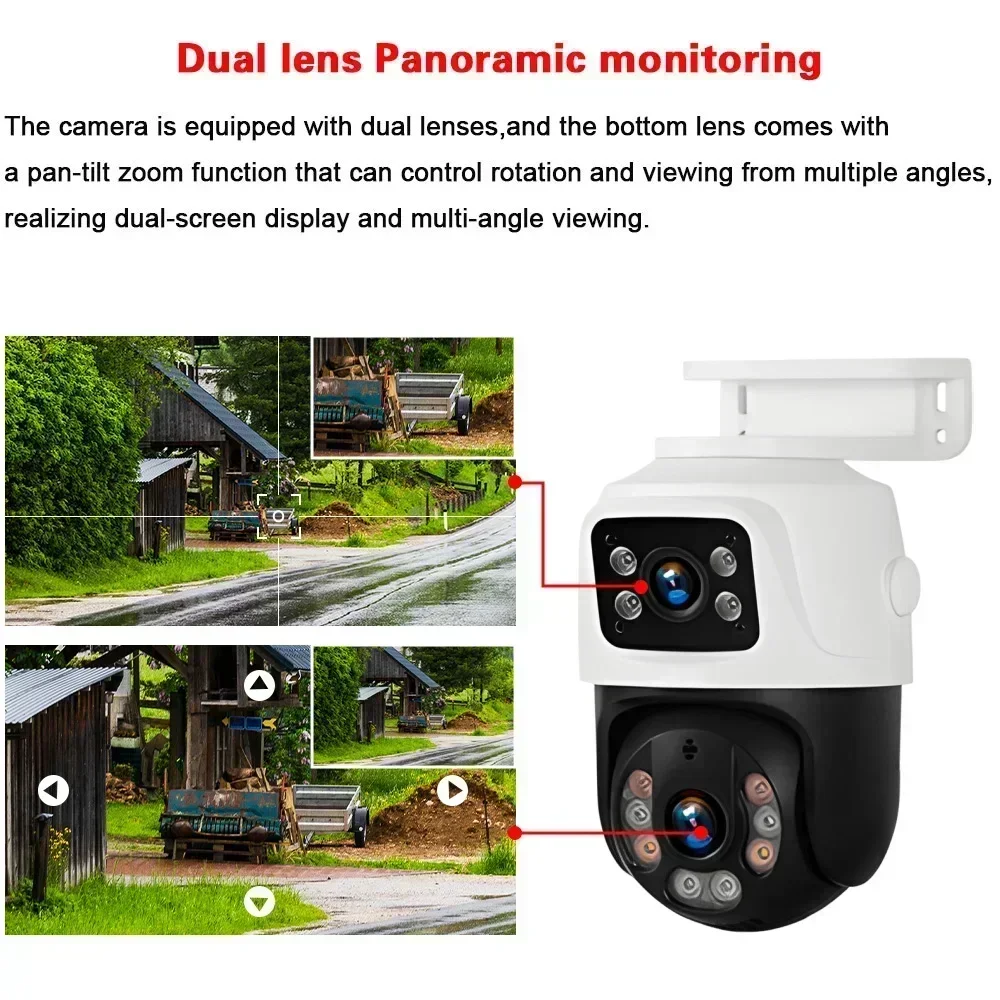 4K 8MP PTZ IP Camera POE Dual Lens with Dual Screen Human Detection Color Night Vision Outdoor Surveillance Camera Onvif ICSEE