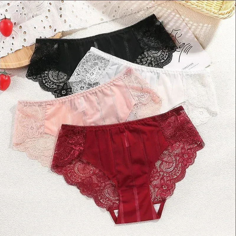 Women\'s Cotton Underwear Sexy Lace Panties Seamless Comfort Lingerie Sweet Hollow Out Panties For Women Mid-Rise Intimate Briefs